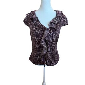 Ann Taylor Petites Ruffle‎ Blouse V-Neck Top Career Party Plum 2P